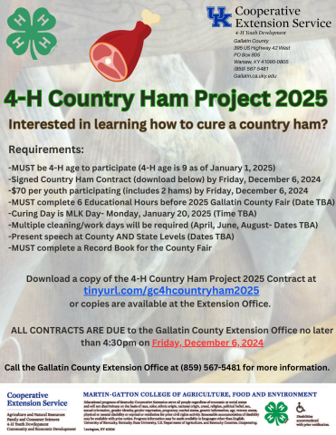 Gallatin County 4-H Country Ham Project Flyer 2025