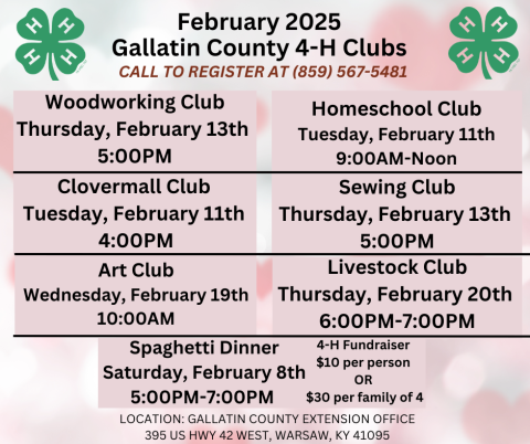 Gallatin County 4-H February 2025 Clubs/Activities