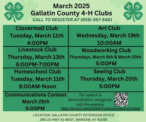 Gallatin County 4-H March 2025 Clubs/Activities